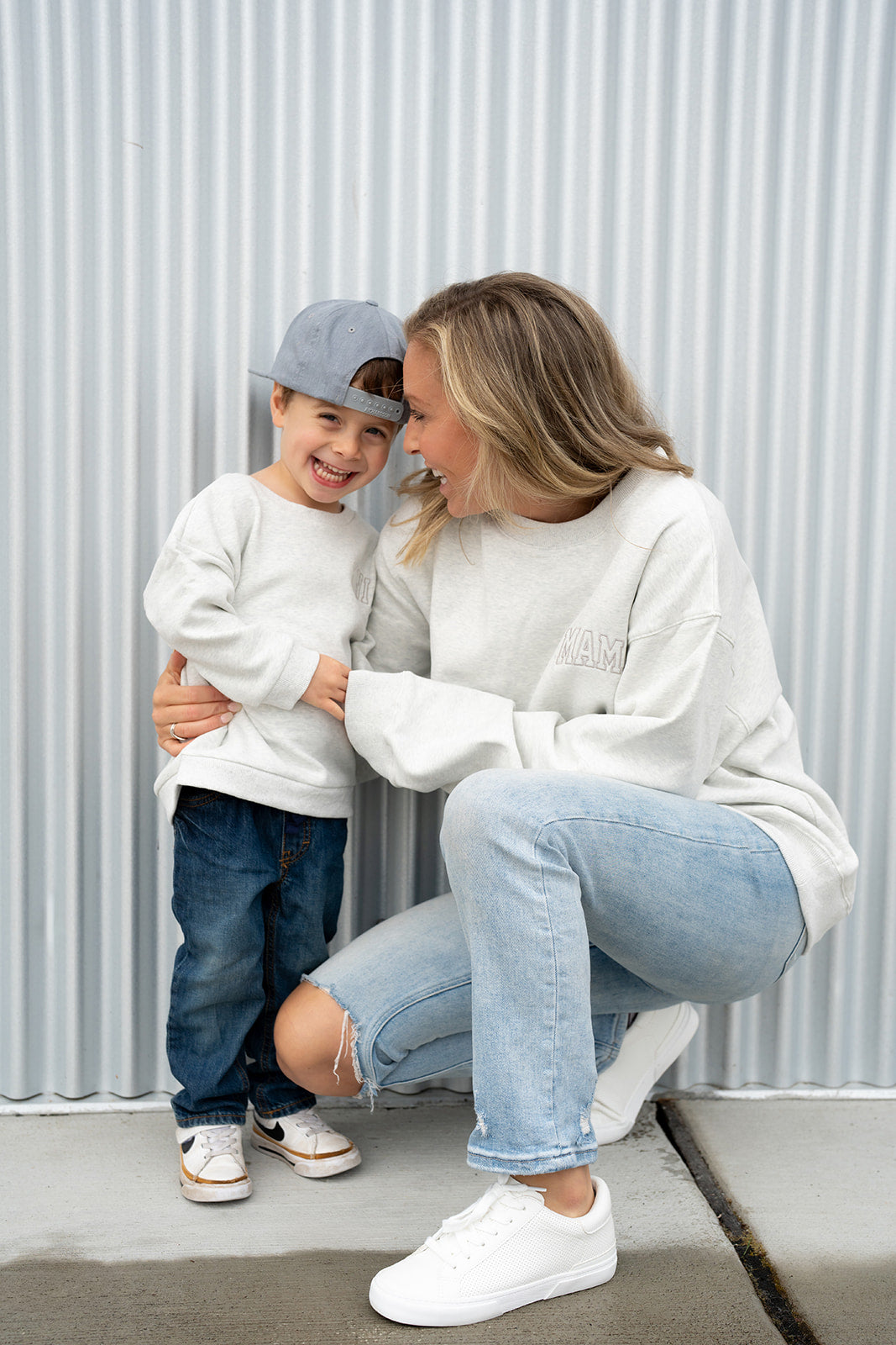Pocket Placement "MAMA" Drop Shoulder Crewneck - HEATHER GRAY