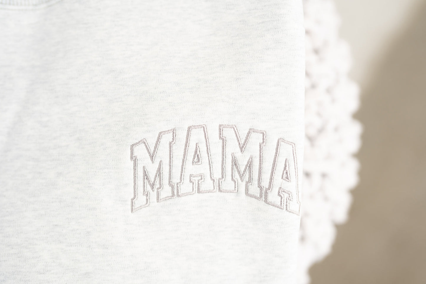 Pocket Placement "MAMA" Drop Shoulder Crewneck - HEATHER GRAY