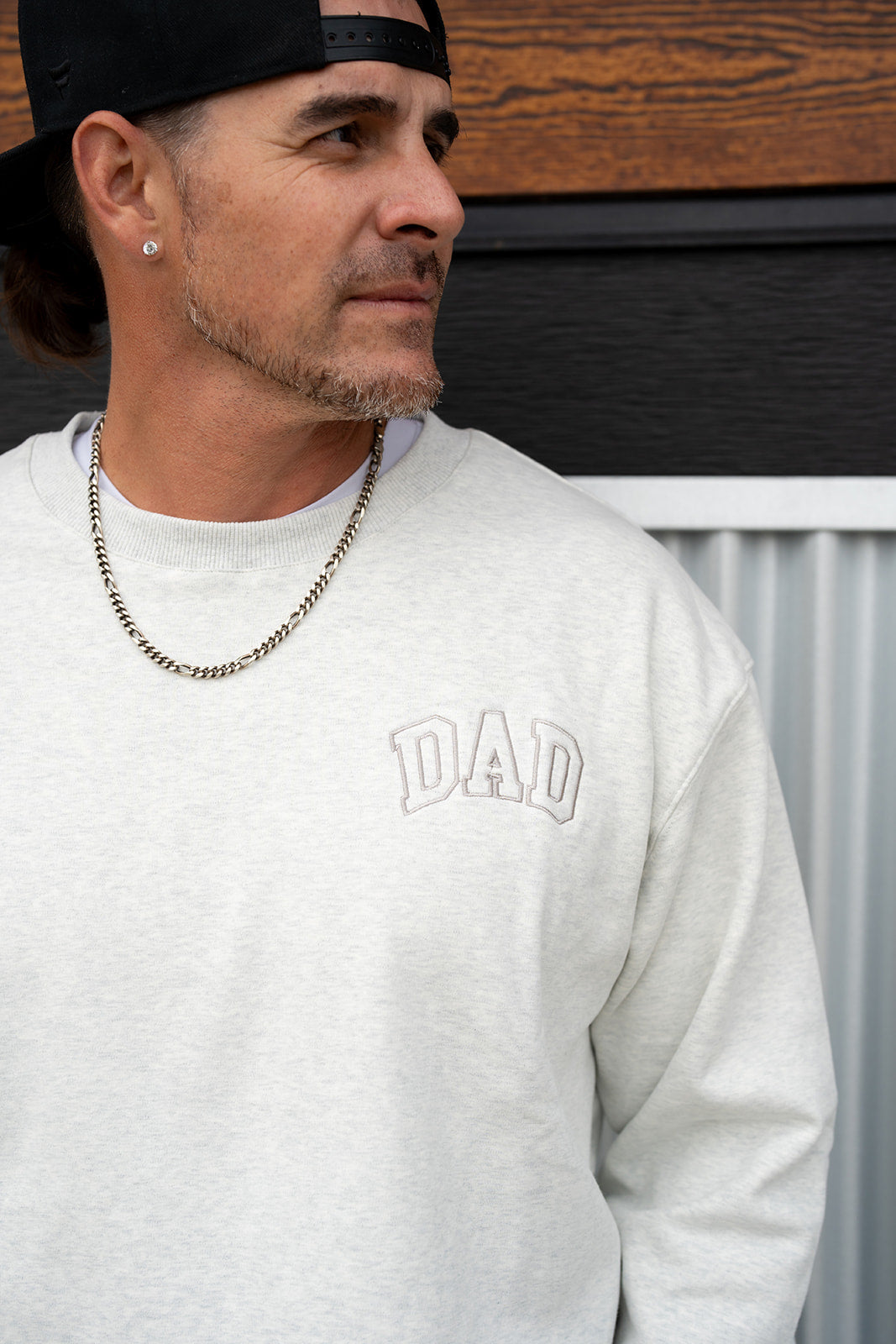 Pocket Placement "DAD" Drop Shoulder Crewneck - HEATHER GRAY