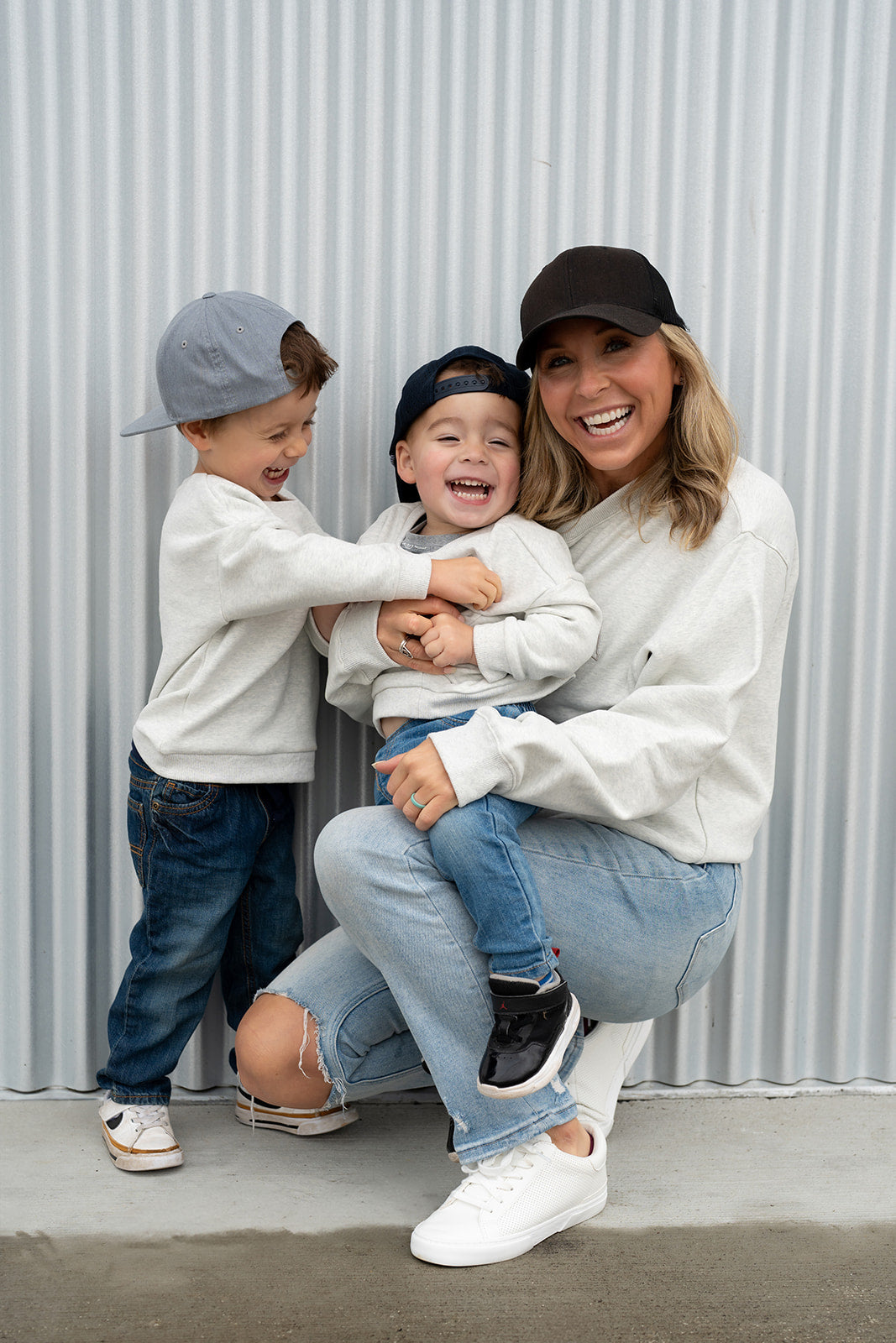 Pocket Placement "MAMA" Drop Shoulder Crewneck - HEATHER GRAY