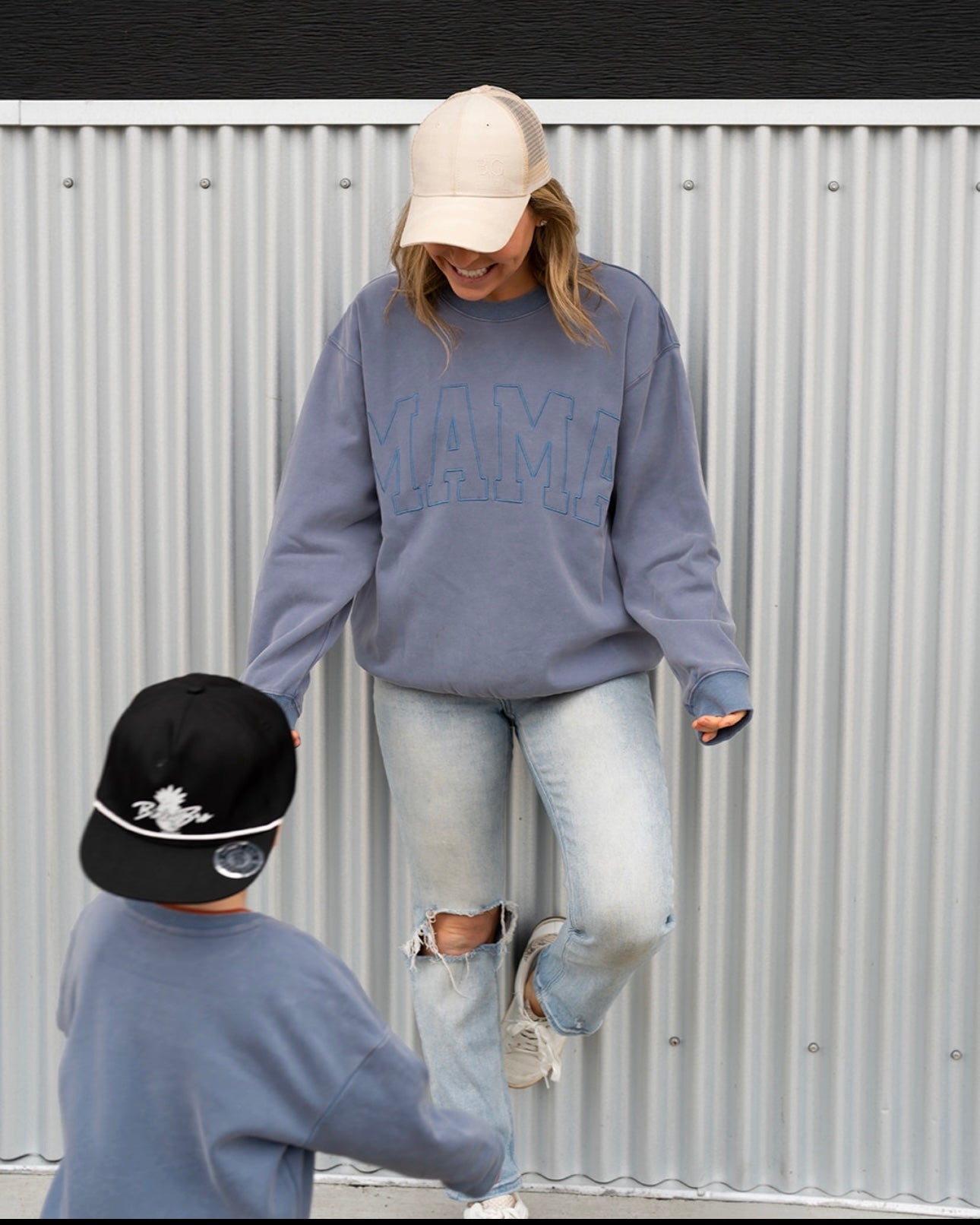 MAMA Drop Shoulder Crew - WASHED DENIM - *updated fit*
