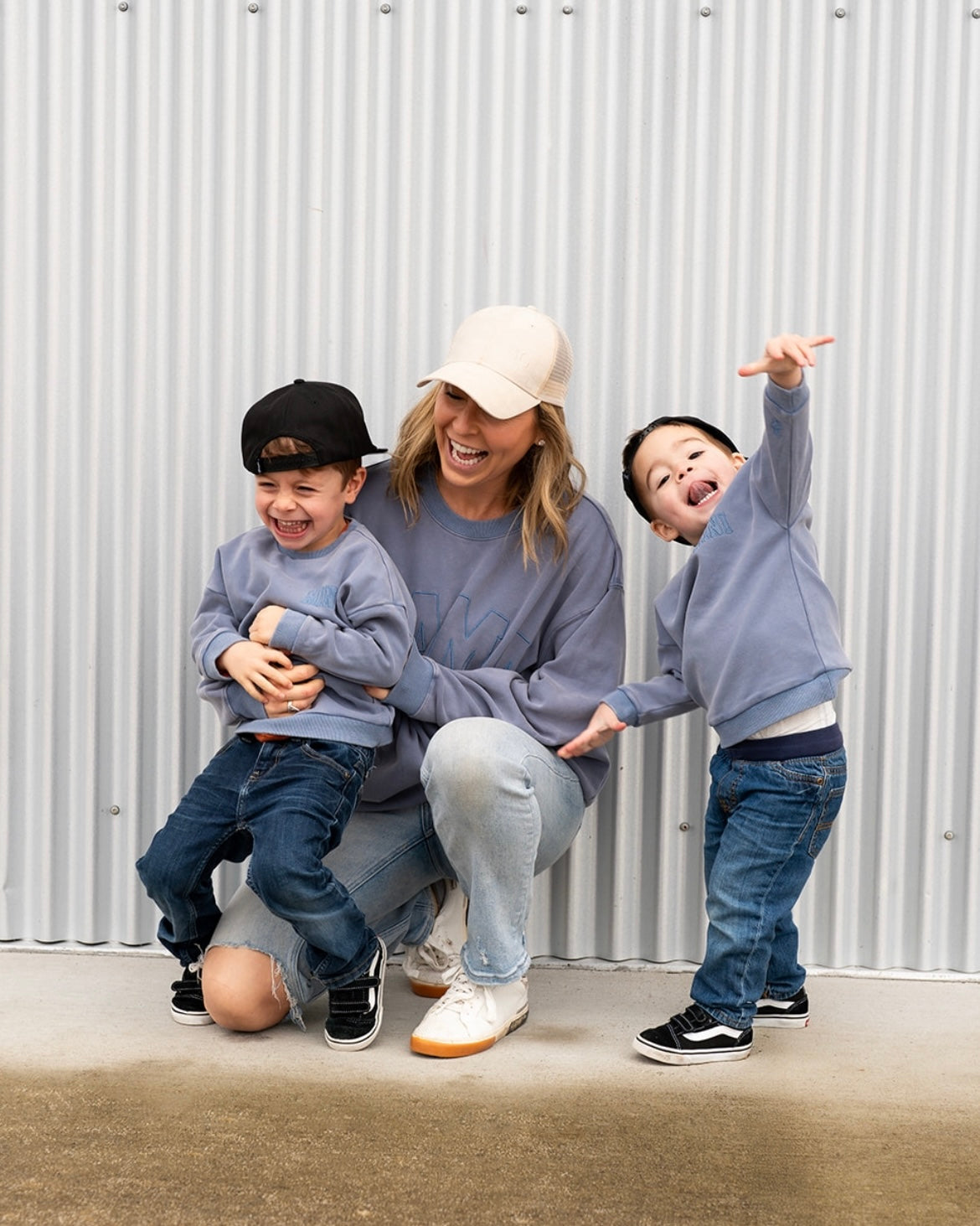 Pocket Placement "MINI" Drop Shoulder Crewneck - WASHED DENIM