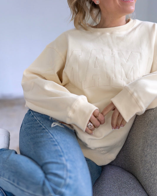 MAMA Drop Shoulder Crewneck -BUTTERCREAM