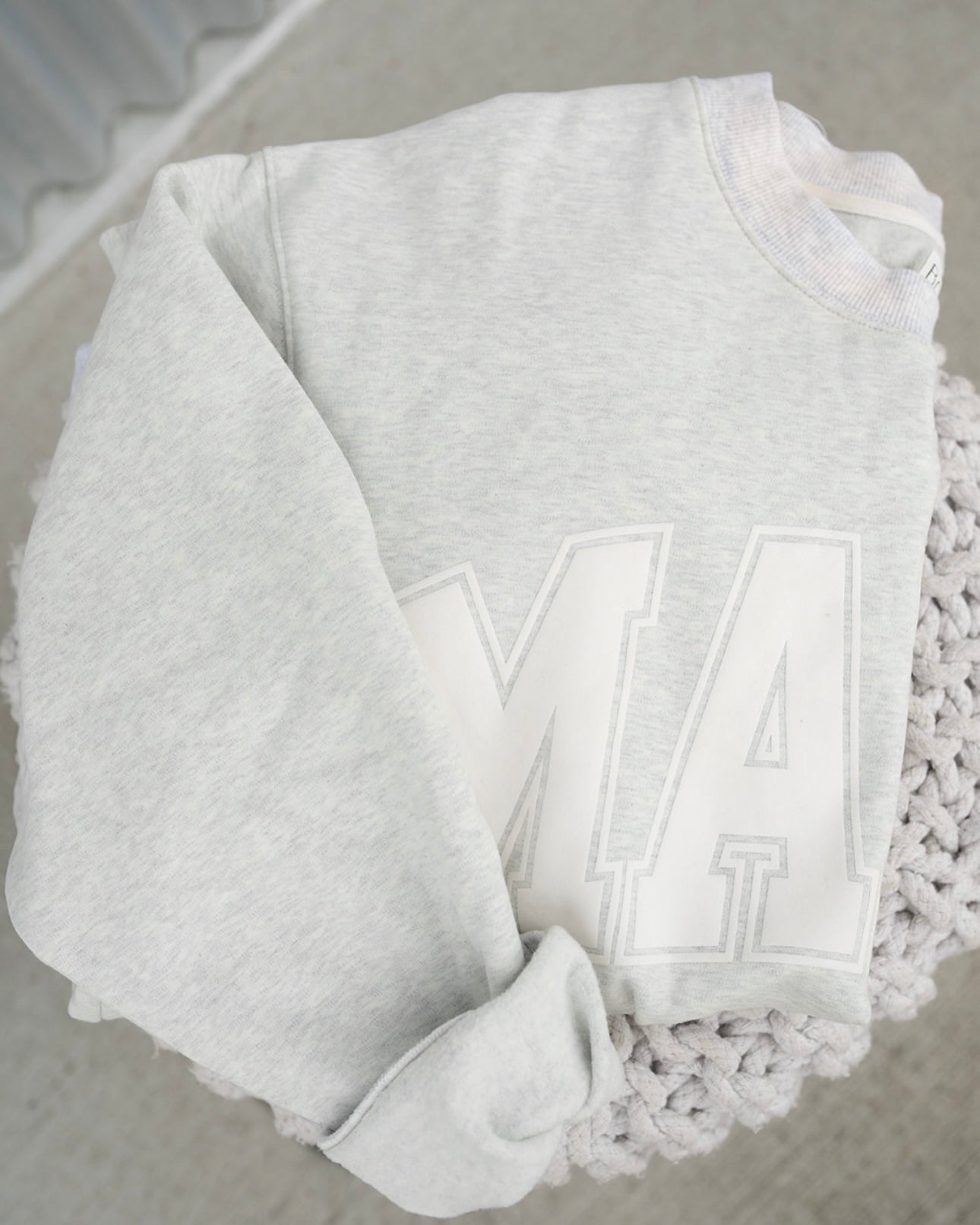 MAMA Drop Shoulder Crew - White Suede Foam Heather Gray