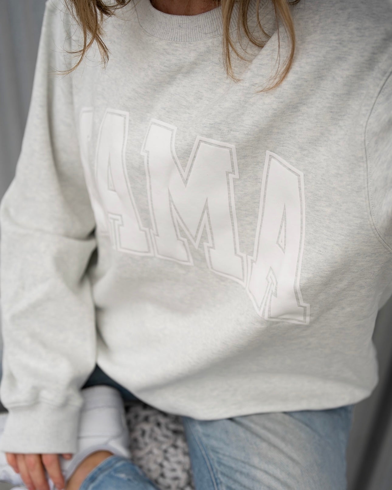 MAMA Drop Shoulder Crew - White Suede Foam Heather Gray