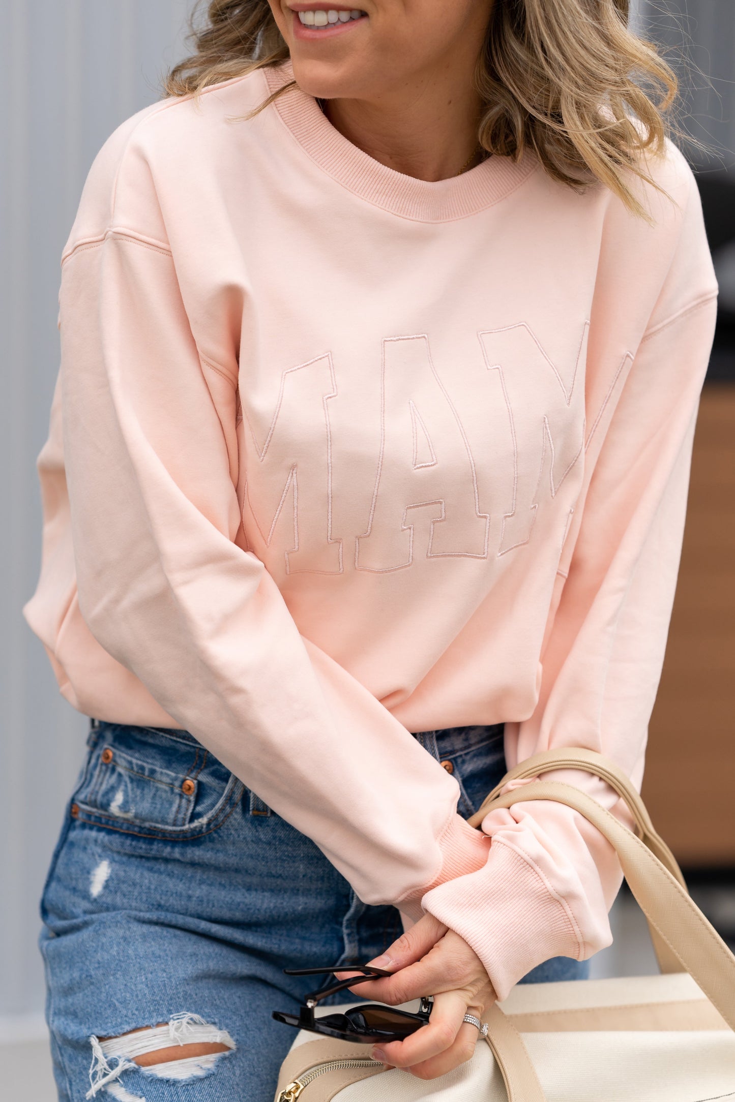 MAMA Drop Shoulder Crew- PETAL PINK