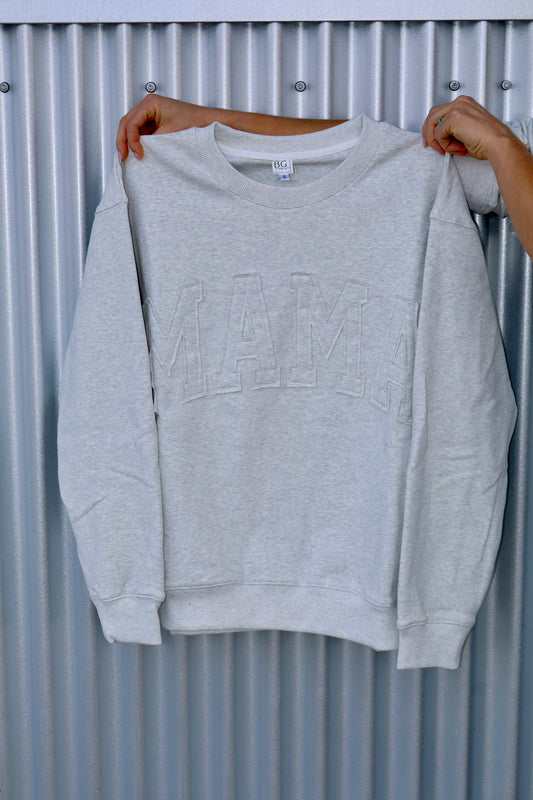 Oversized MAMA Crewneck - HEATHER GRAY (appliqué patch)