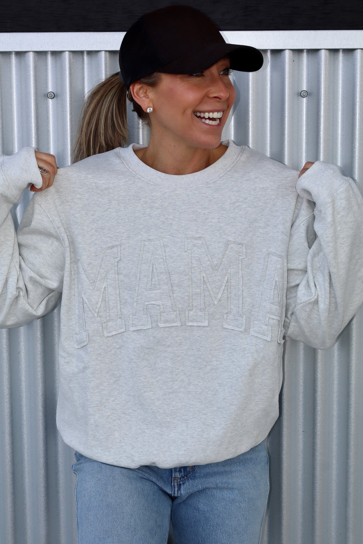 Oversized MAMA Crewneck - HEATHER GRAY (appliqué patch)