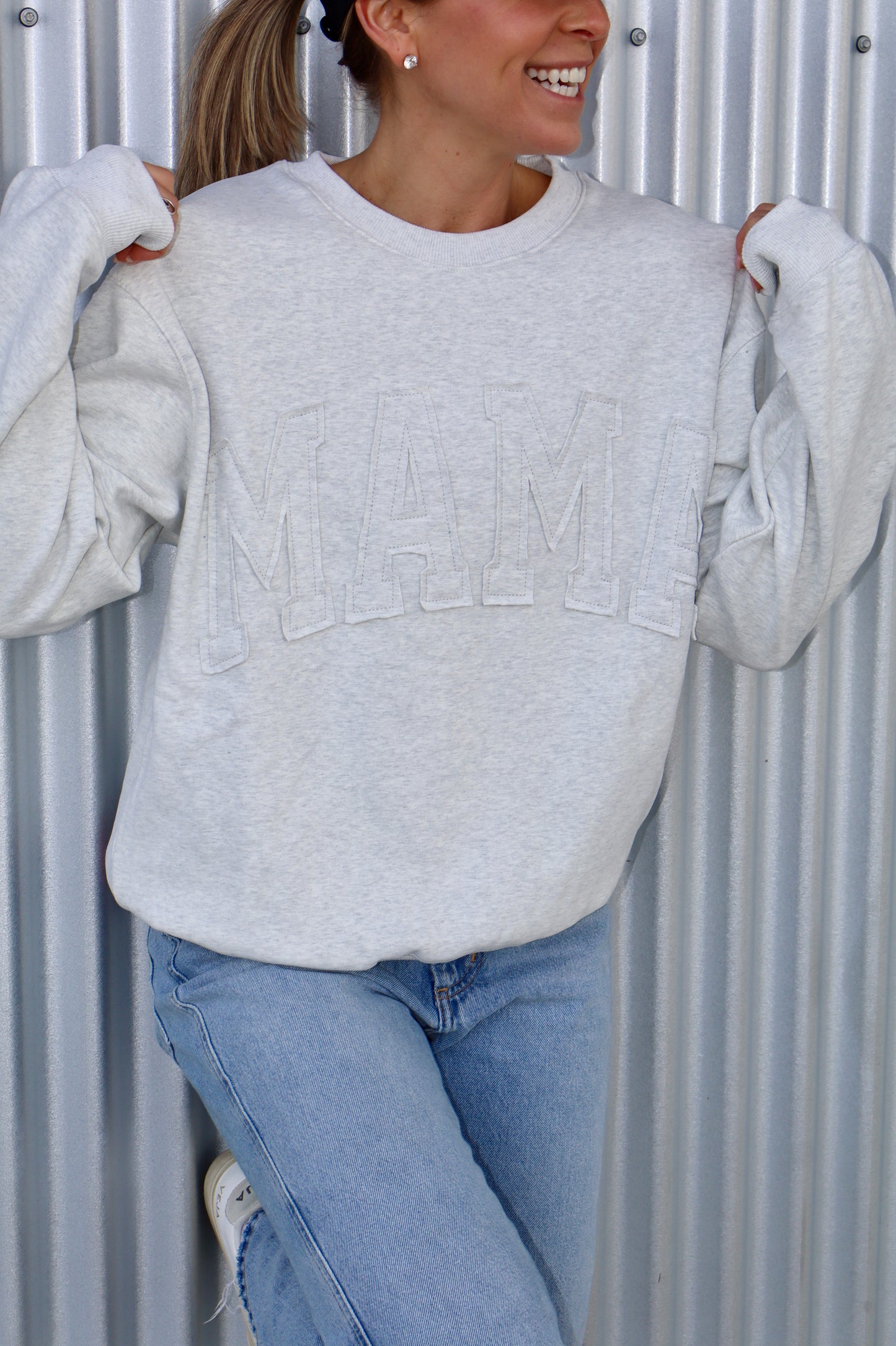 Oversized MAMA Crewneck - HEATHER GRAY (appliqué patch)