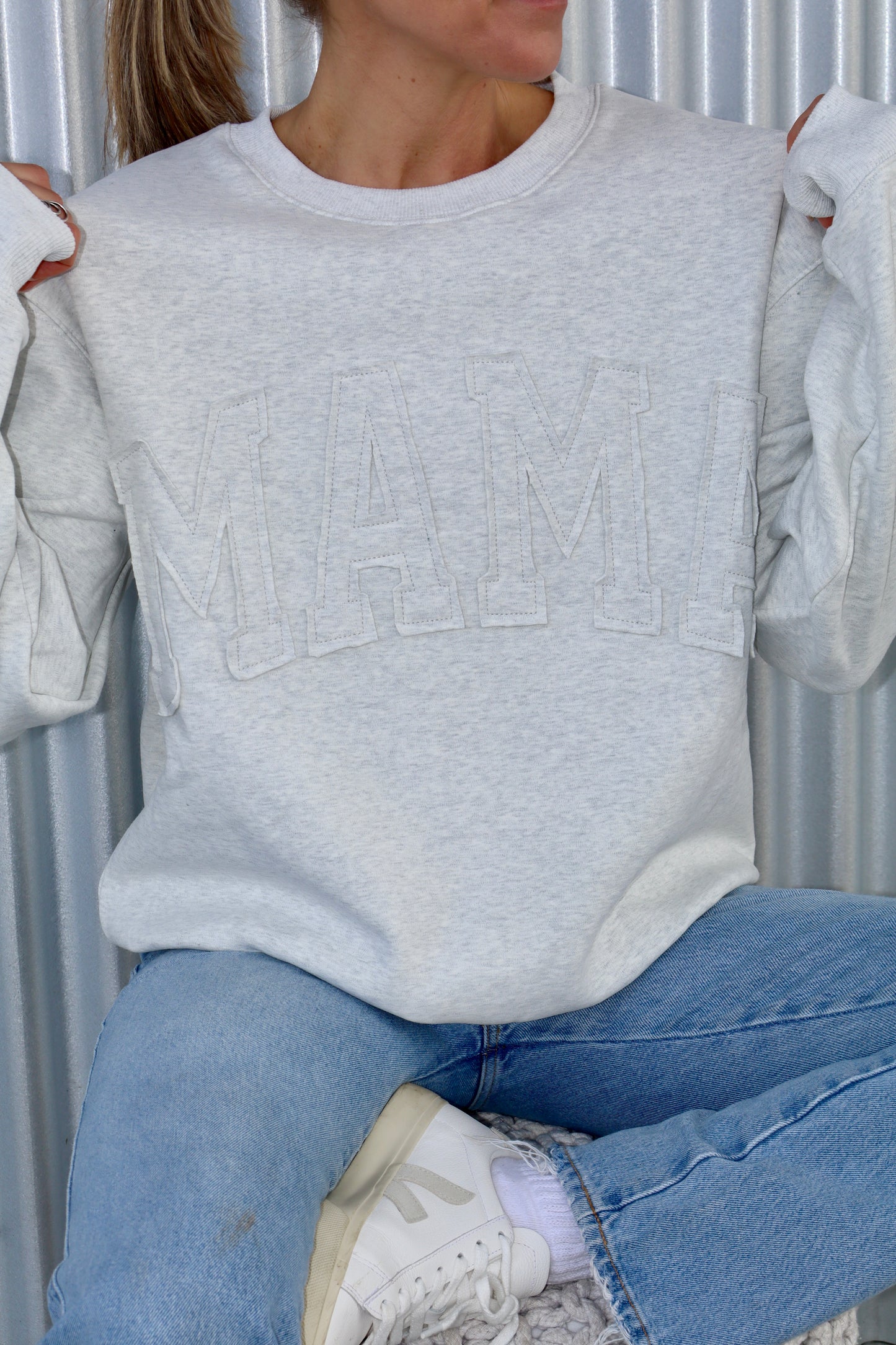 Oversized MAMA Crewneck - HEATHER GRAY (appliqué patch)