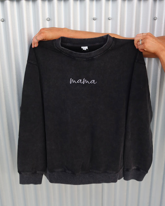LIMITED EDITION "mama" Drop Shoulder Crew - Mineral Washed Black