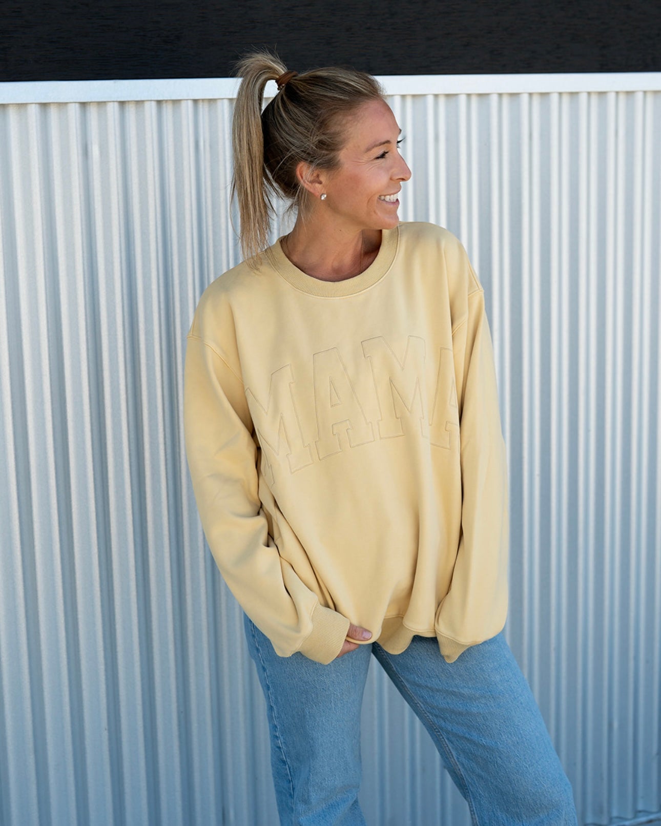 MAMA Drop Shoulder Crewneck - BUTTER YELLOW